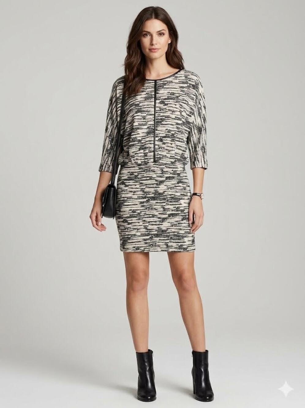 Nicole Miller Artelier‎ Stretch Mini Dress Leather Trim Pullover Cocktail Sz M